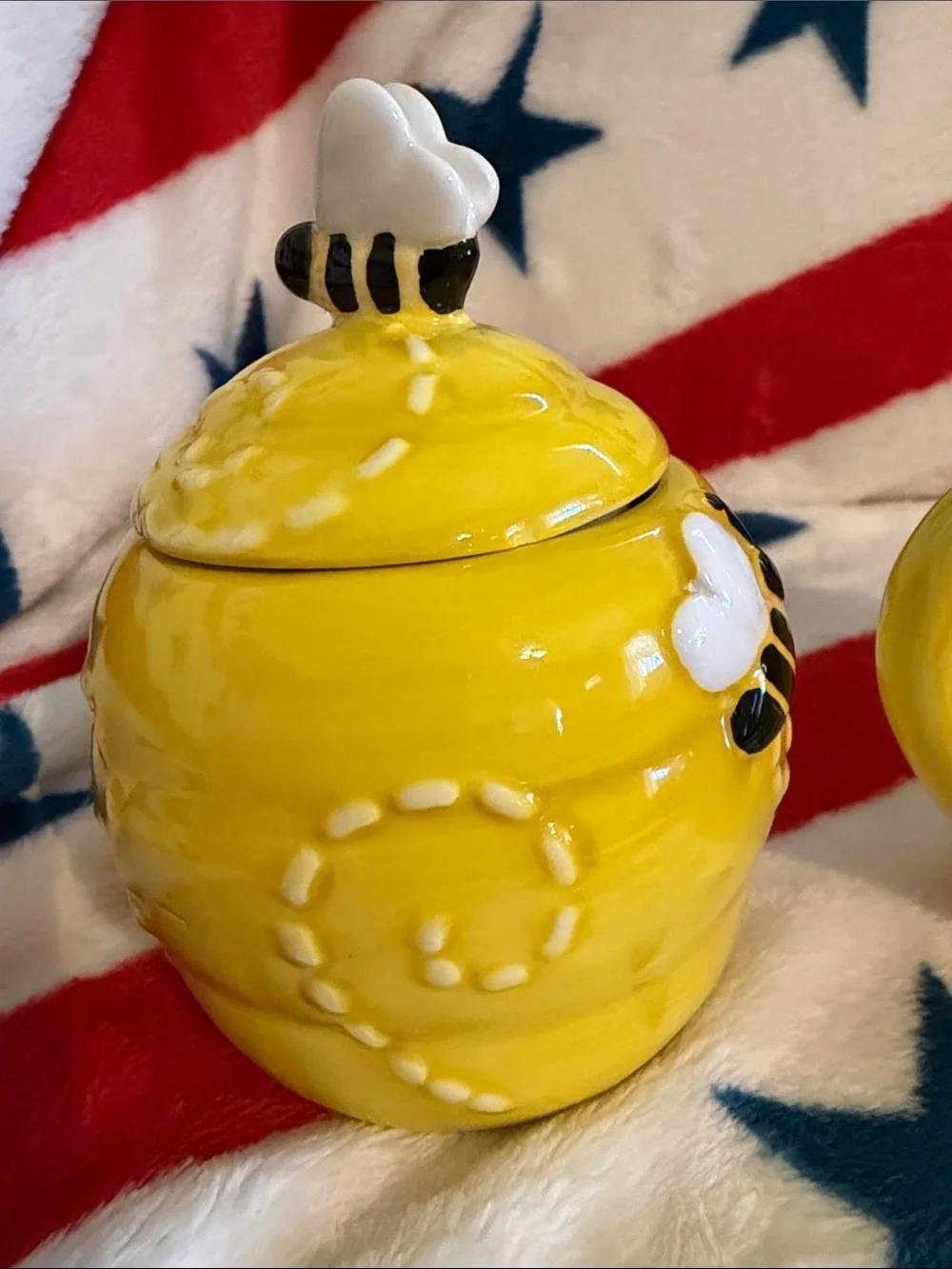 Pier 1 Yellow Bee Ceramic Sugar Bowl and Creamer